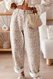 Women's gray leopard print high rise relaxed jeans with cuffed hems, front view