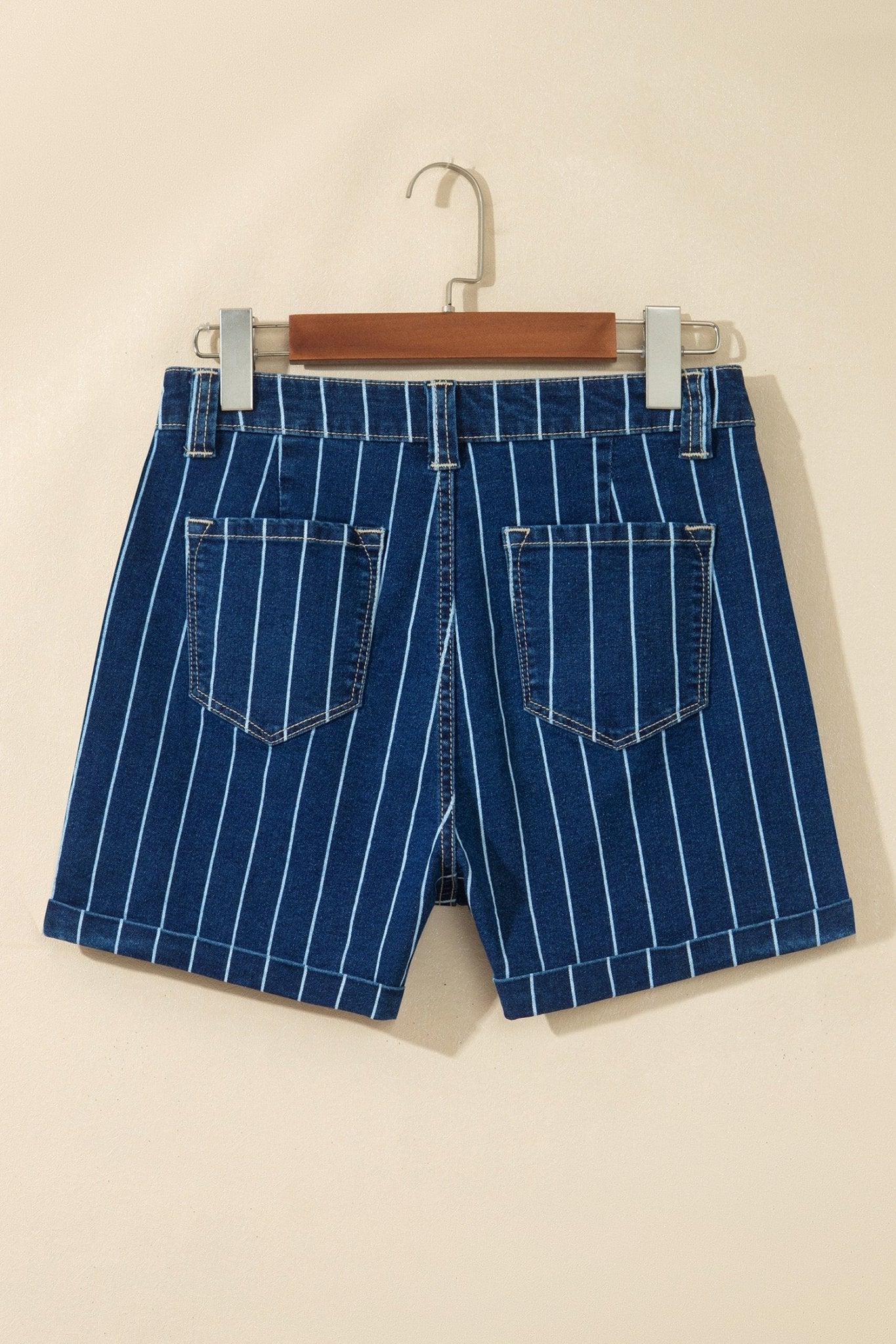 High Waisted Pinstripe Cuffed Denim Shorts | Zarnesh