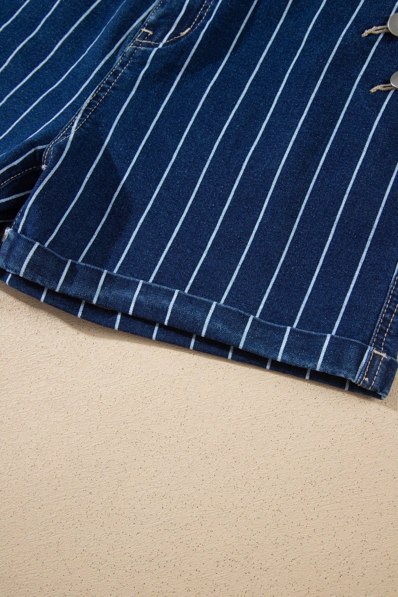 High Waisted Pinstripe Cuffed Denim Shorts | Zarnesh