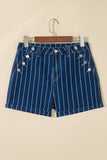 High Waisted Pinstripe Cuffed Denim Shorts | Zarnesh