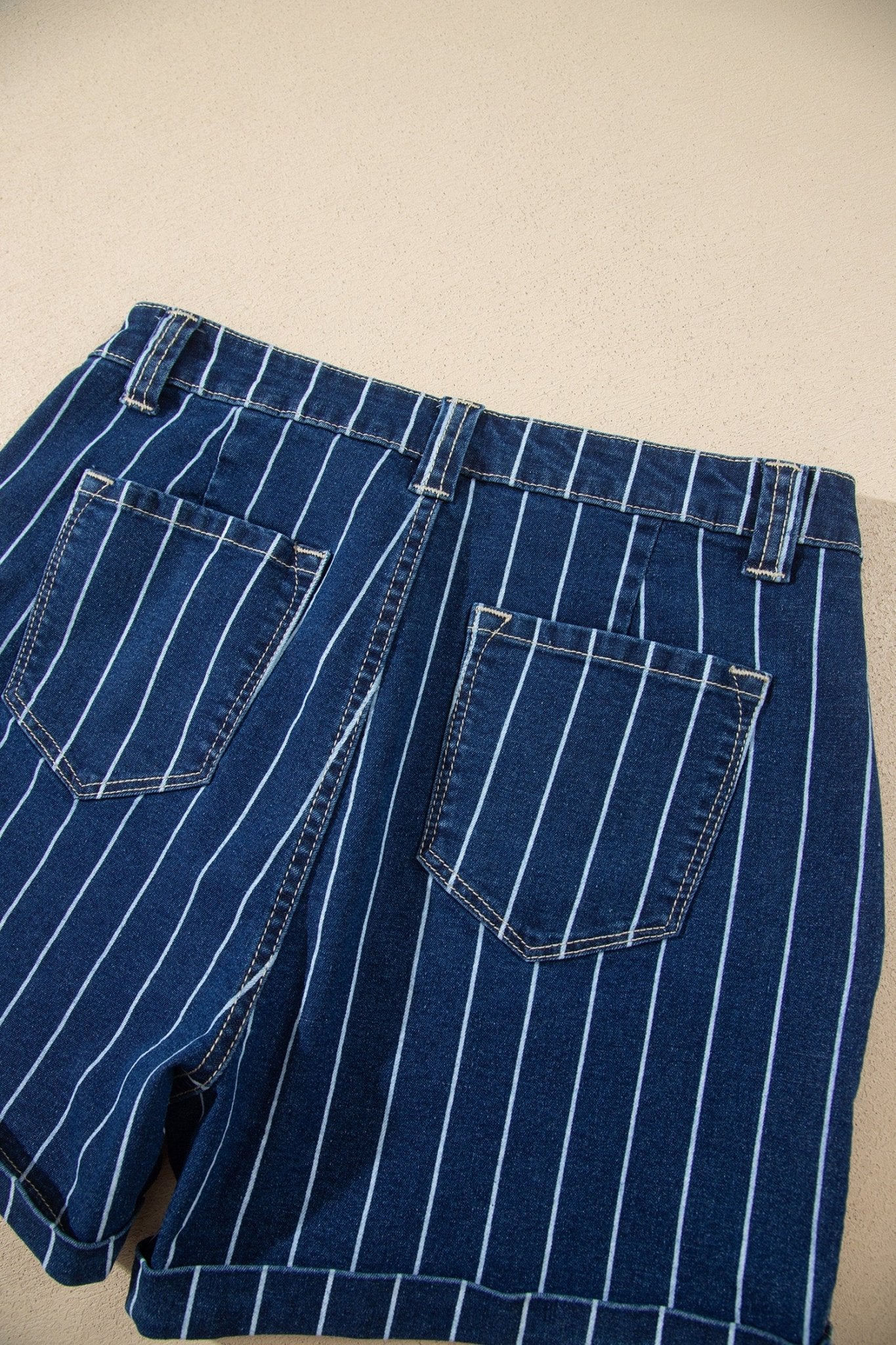 High Waisted Pinstripe Cuffed Denim Shorts | Zarnesh
