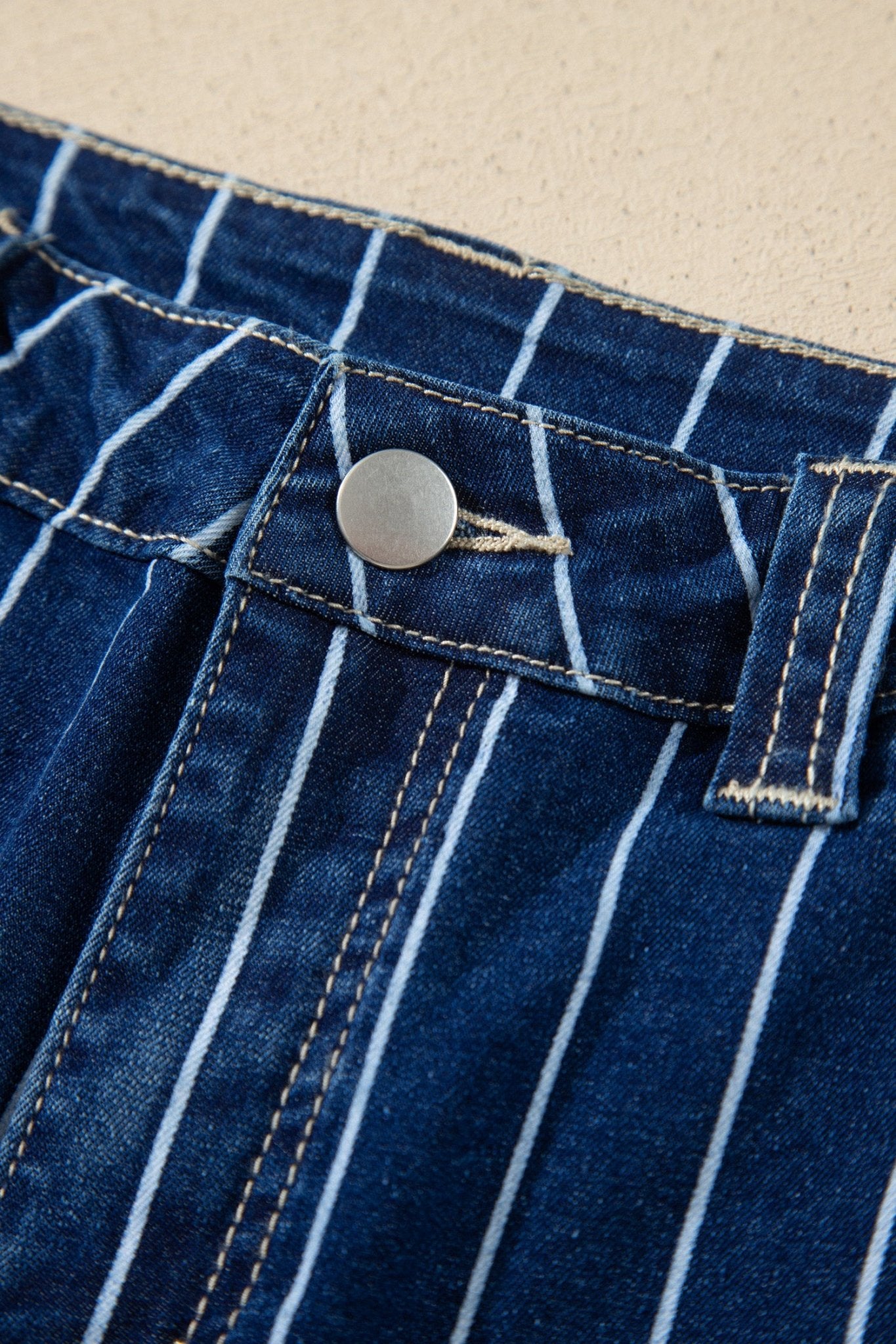 High Waisted Pinstripe Cuffed Denim Shorts | Zarnesh