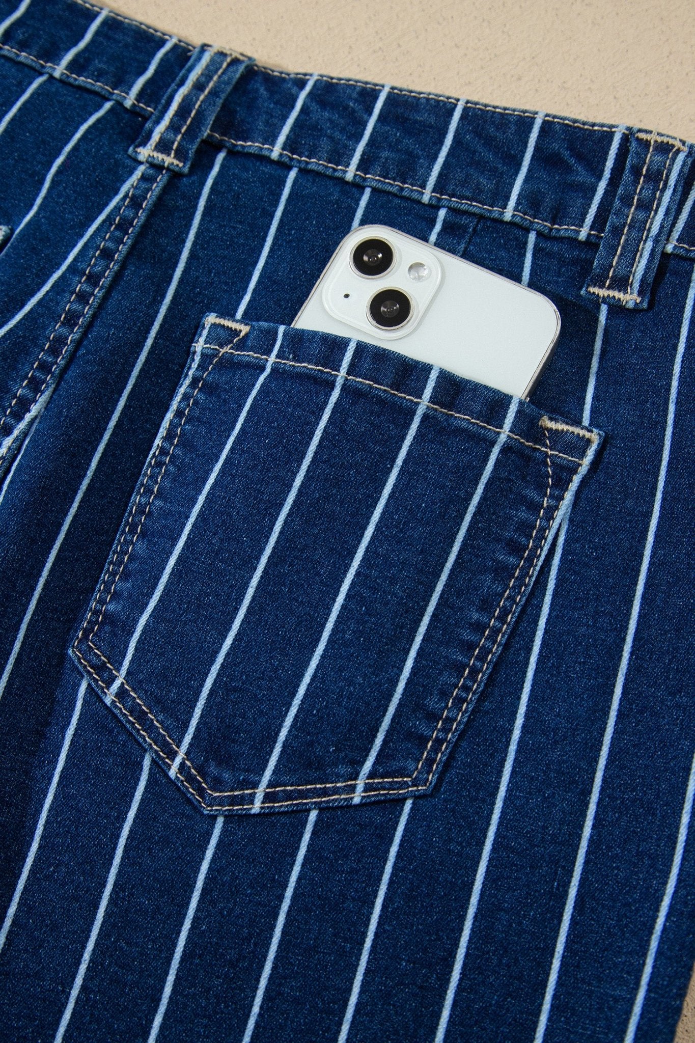 High Waisted Pinstripe Cuffed Denim Shorts | Zarnesh