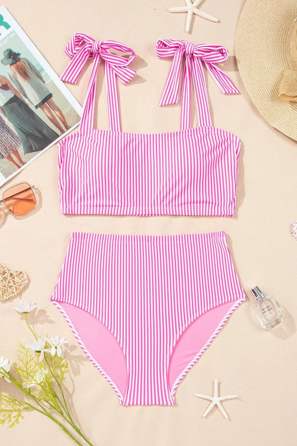 High-Waisted Stripe Knot Stripe Bikini Set | Zarnesh