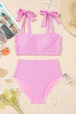 High-Waisted Stripe Knot Stripe Bikini Set | Zarnesh