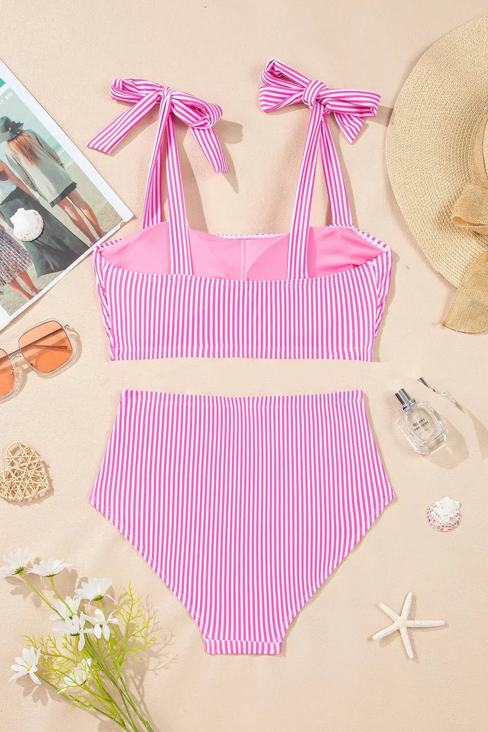 High-Waisted Stripe Knot Stripe Bikini Set | Zarnesh