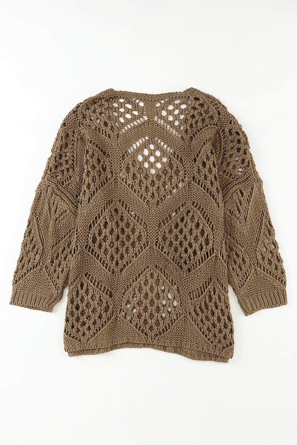Brown knitted sweater with a geometric pattern on a white background