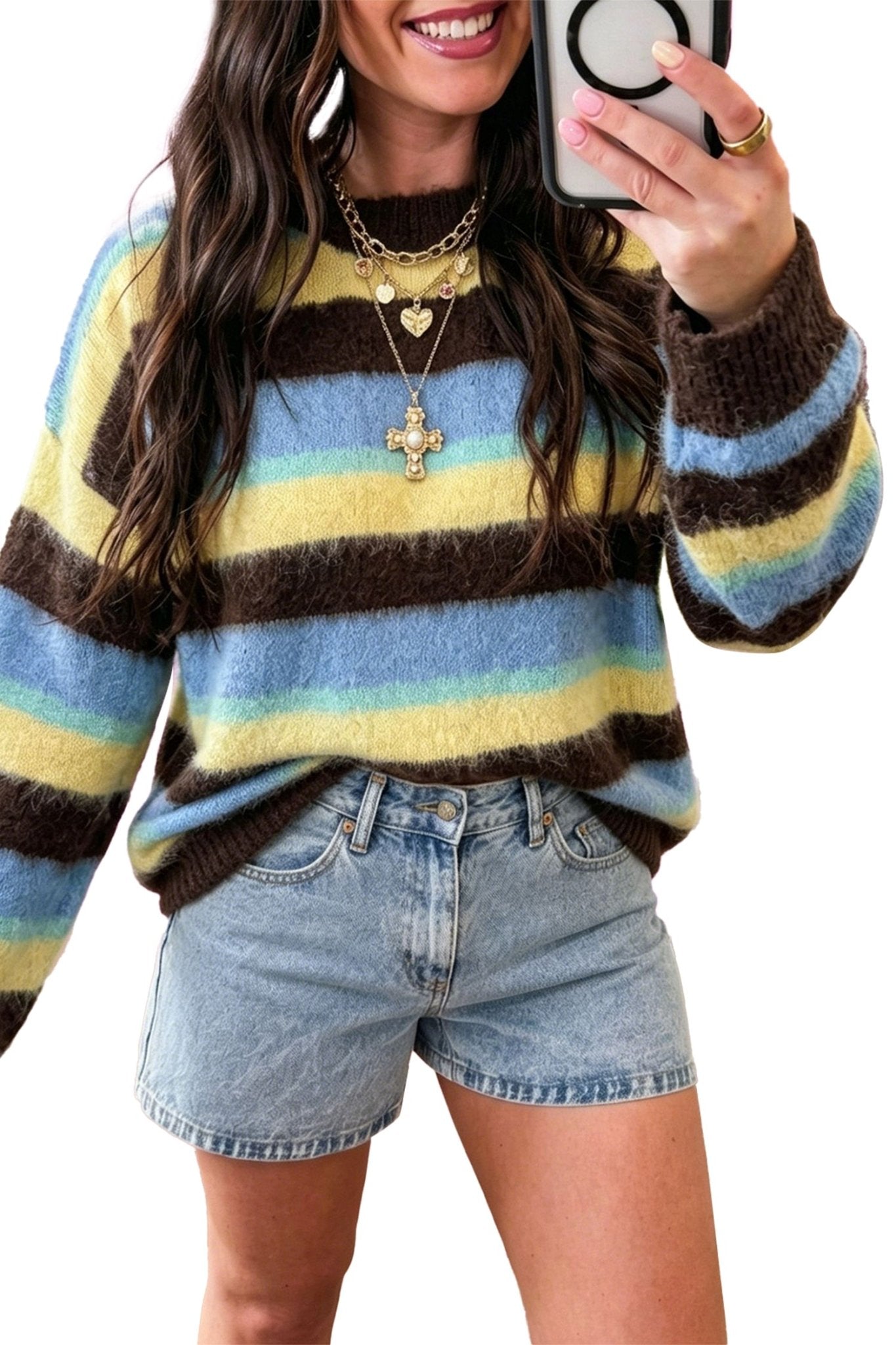 Hope Stripe Fuzzy Multicolor Knit Sweater | Zarnesh