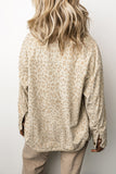 Back view of khaki leopard print oversized corduroy shirt jacket