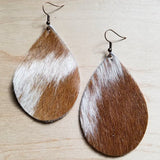 Leather Teardrop Earrings Tan and White Hair | Zarnesh 