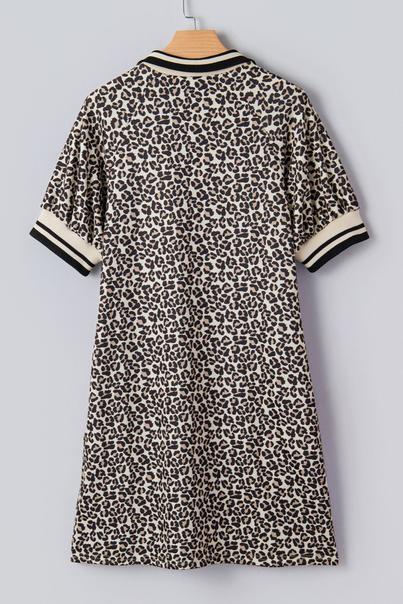 Leopard Half-Zip Neck Striped Trim Mini Dress | Zarnesh