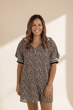 Leopard Half-Zip Neck Striped Trim Mini Dress | Zarnesh