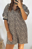 Leopard Half-Zip Neck Striped Trim Mini Dress | Zarnesh