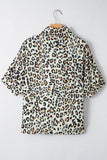 Leopard Notched Short Sleeve Blouse Striped Trim | Zarnesh