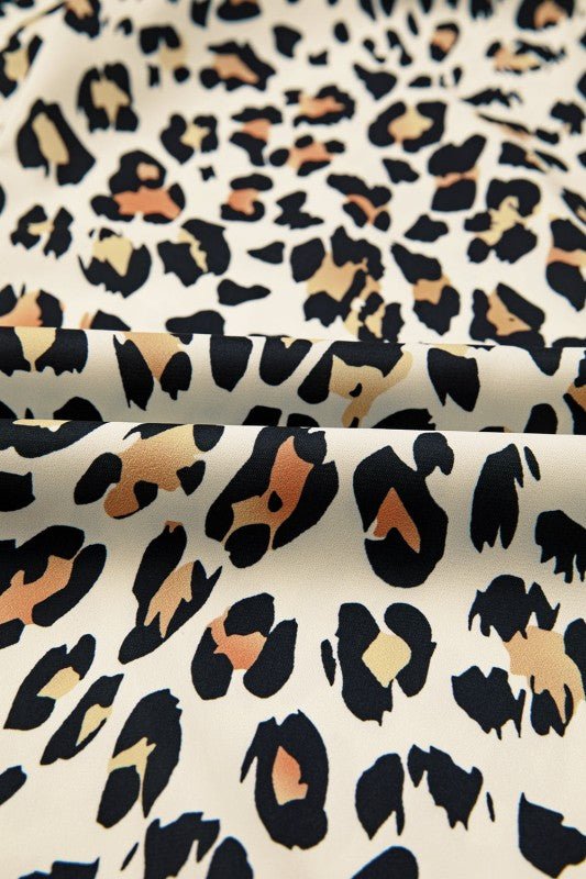 Leopard Notched Short Sleeve Blouse Striped Trim | Zarnesh
