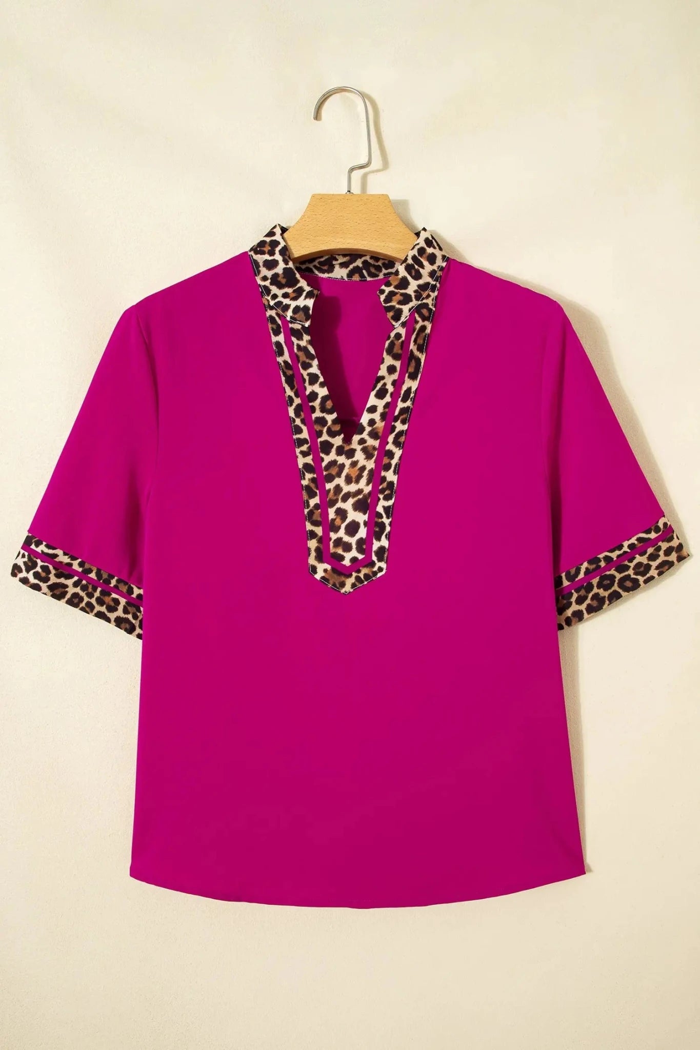 Leopard Patchwork Trim Short Sleeve Blouse | Zarnesh