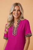 Leopard Patchwork Trim Short Sleeve Blouse | Zarnesh