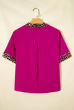 Leopard Patchwork Trim Short Sleeve Blouse | Zarnesh