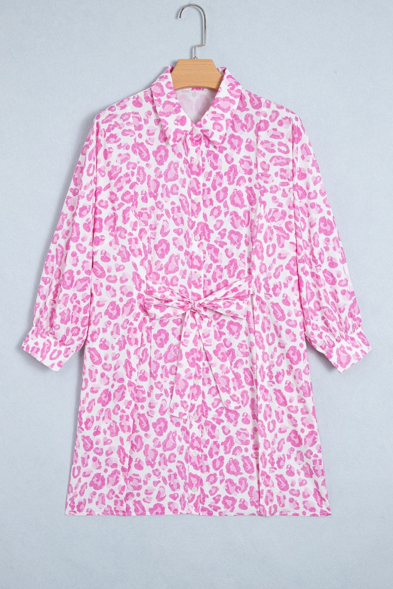 Leopard Print Puff Sleeve Tie Waist Shirt Dress | Zarnesh