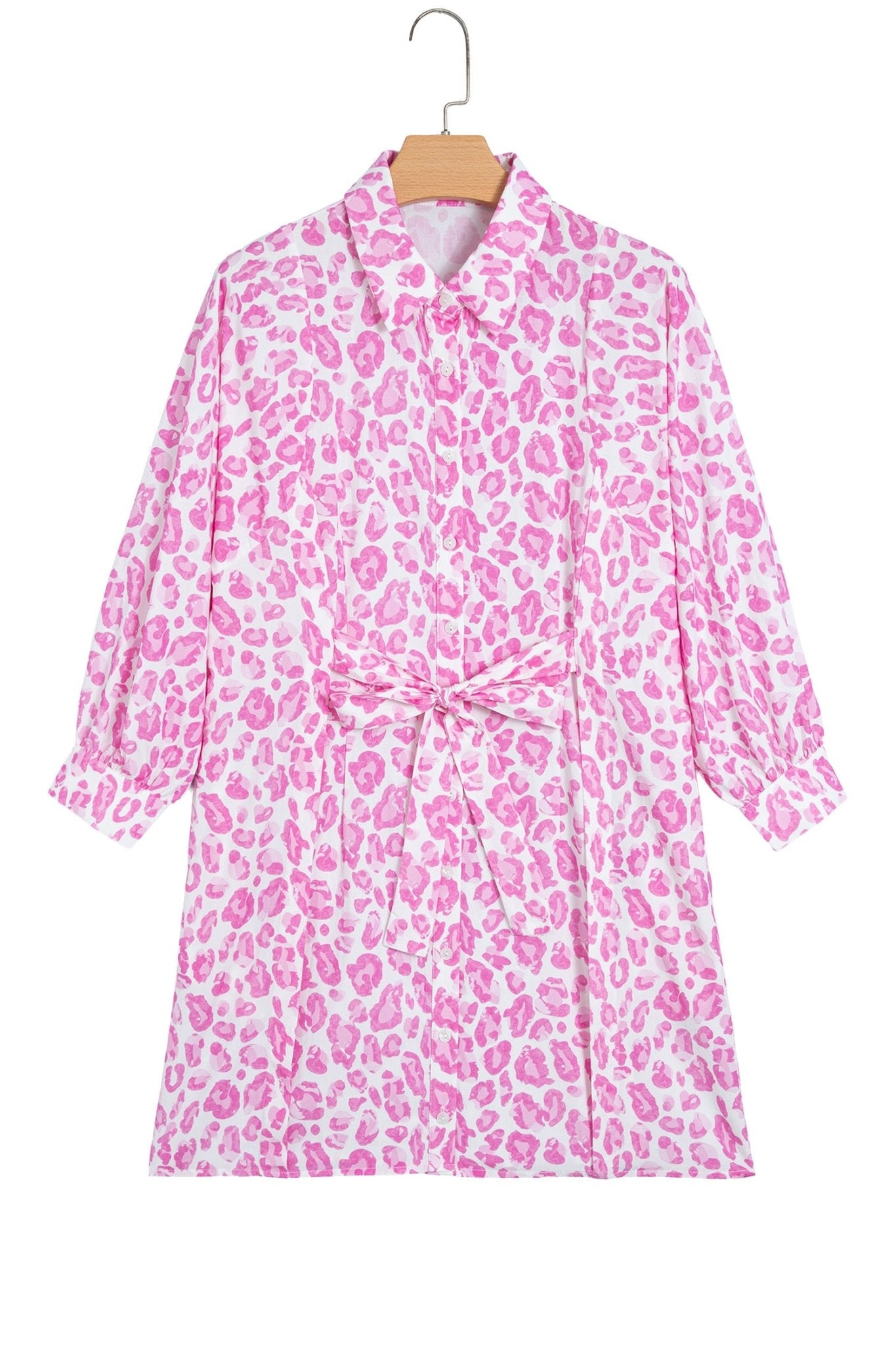 Leopard Print Puff Sleeve Tie Waist Shirt Dress | Zarnesh
