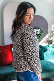 Khaki leopard print quilted jacket with cream binding trim, side back view