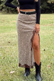 Leopard Print Trim Side Split Midi Skirt | Zarnesh