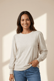 Long Sleeve Smocked Cuff Crewneck Top | Zarnesh