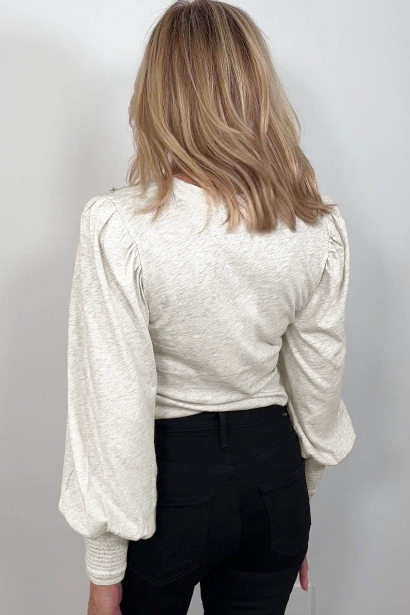 Long Sleeve Smocked Cuff Crewneck Top | Zarnesh