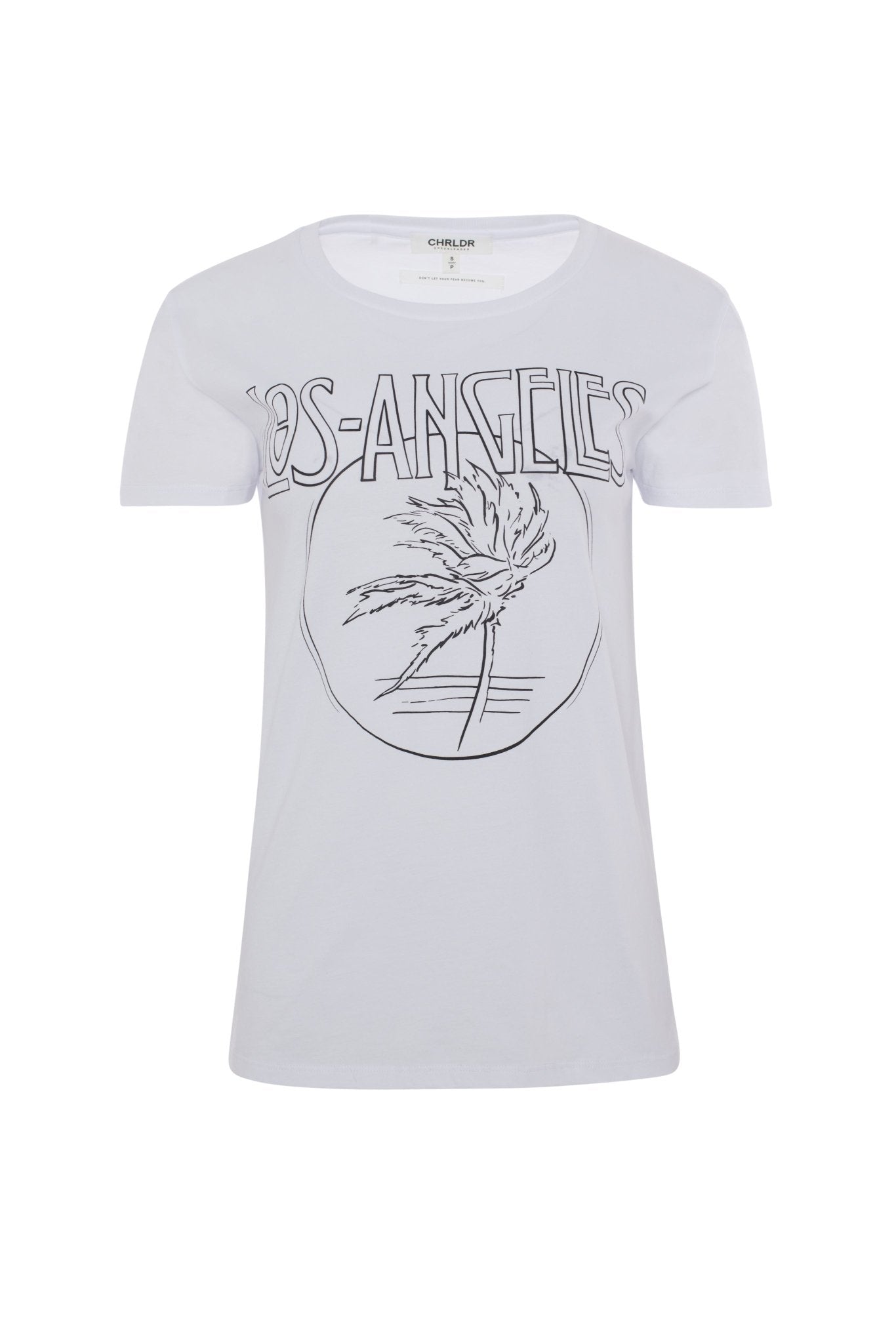 White t-shirt with 'Los Angeles' and palm tree design on a white background