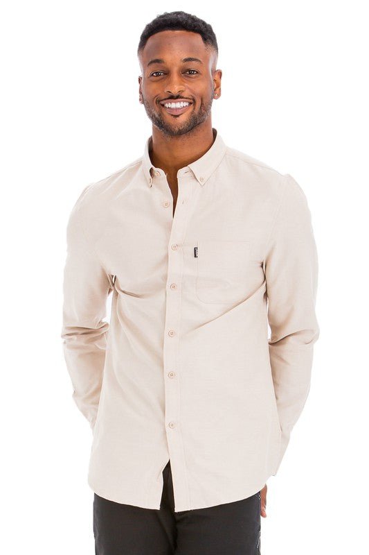 Weiv Men Casual Long Sleeve Button Down Front Faux Pocket Shirts Zarnesh