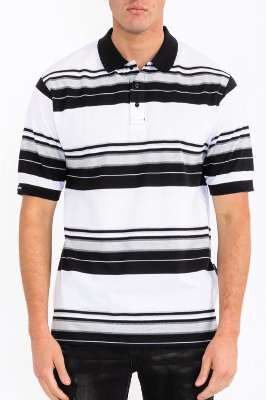 Men Plus Polo Old School Striped Pique Front Button Shirt Zarnesh