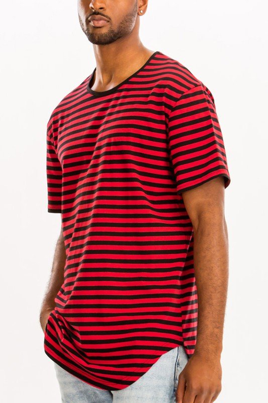 Men Plus Lightweight Stripe Round Neckline Elongated Fit Shirt Zarnesh