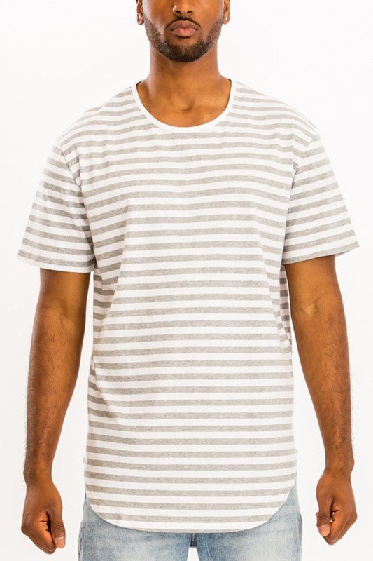 Men Plus Lightweight Stripe Round Neckline Elongated Fit Shirt Zarnesh
