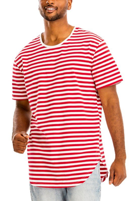 Men Plus Lightweight Stripe Round Neckline Elongated Fit Shirt Zarnesh