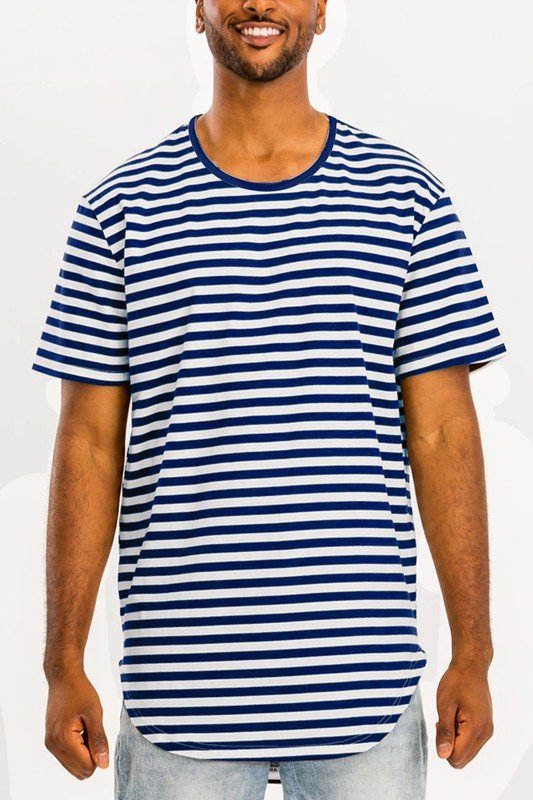 Men Plus Lightweight Stripe Round Neckline Elongated Fit Shirt Zarnesh