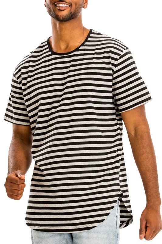 Men Plus Lightweight Stripe Round Neckline Elongated Fit Shirt Zarnesh