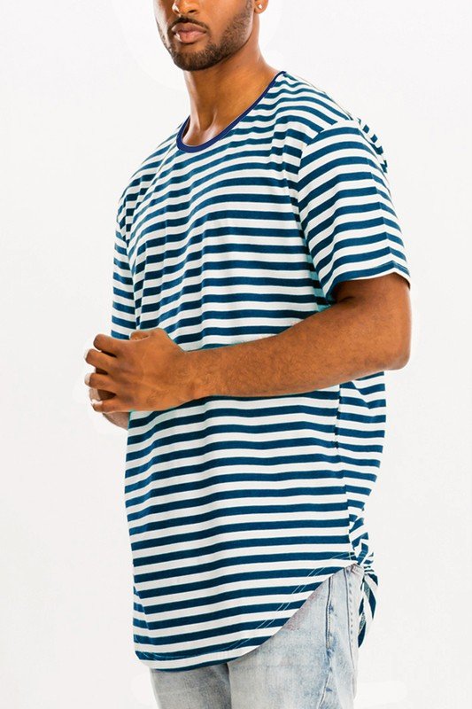 Men Plus Lightweight Stripe Round Neckline Elongated Fit Shirt Zarnesh