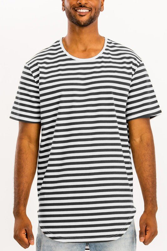 Men Plus Lightweight Stripe Round Neckline Elongated Fit Shirt Zarnesh