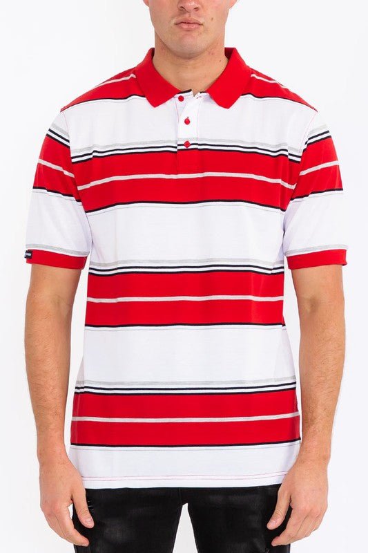 Men Polo Old School Striped Pique Collar Front Button Shirt Zarnesh
