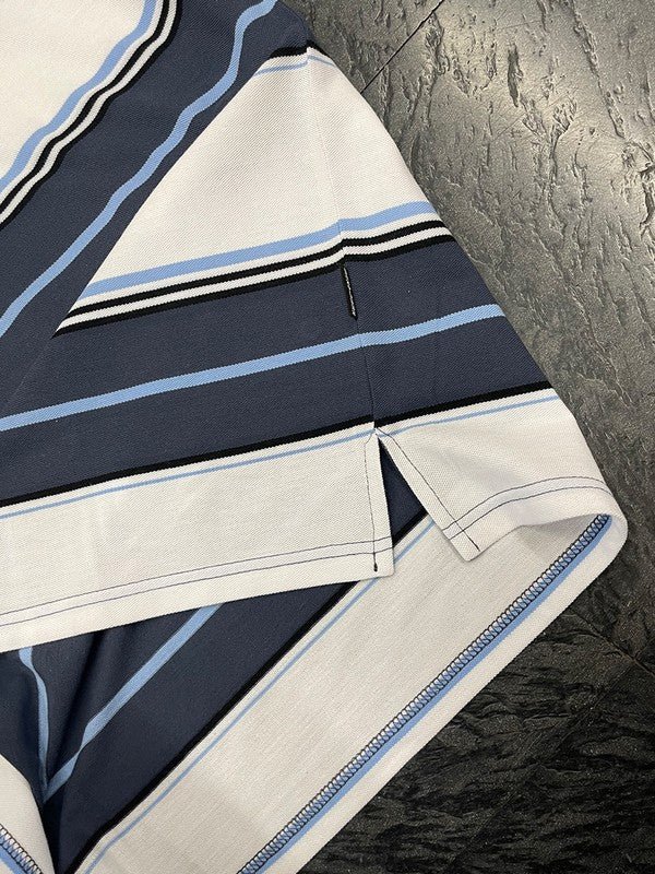 Men Polo Old School Striped Pique Collar Front Button Shirt Zarnesh