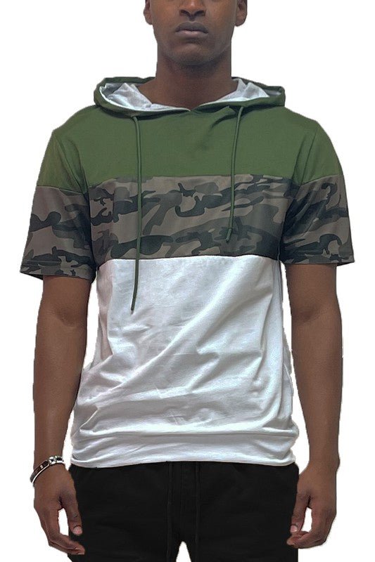 Men's Camo Color block Short Sleeves Hooded Shirt | Zarnesh