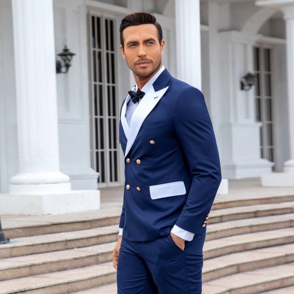 Men’s Double Breasted Blazer 2 Piece Contrast Collar Suit | Zarnesh