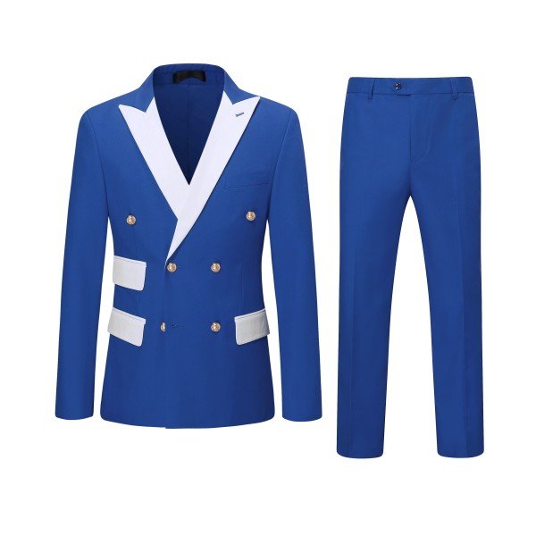 Men’s Double Breasted Blazer 2 Piece Contrast Collar Suit | Zarnesh