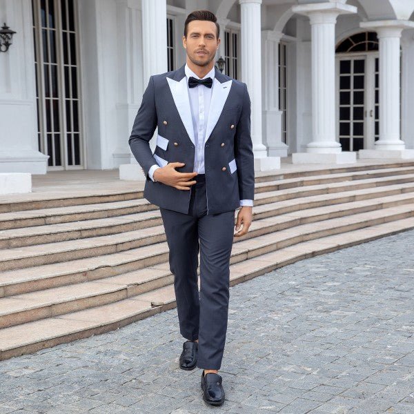 Men’s Double Breasted Blazer 2 Piece Contrast Collar Suit | Zarnesh