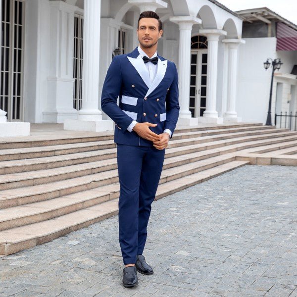 Men’s Double Breasted Blazer 2 Piece Contrast Collar Suit | Zarnesh