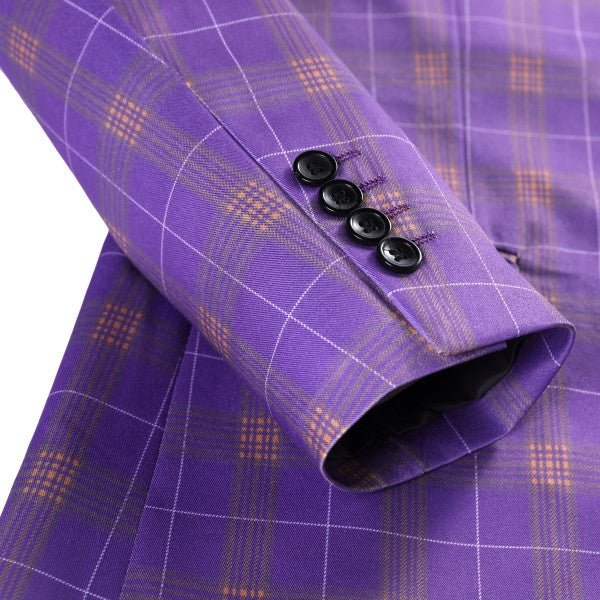 Men’s Violet Plaid Check 3-Piece 2 Button Suit Set | Zarnesh