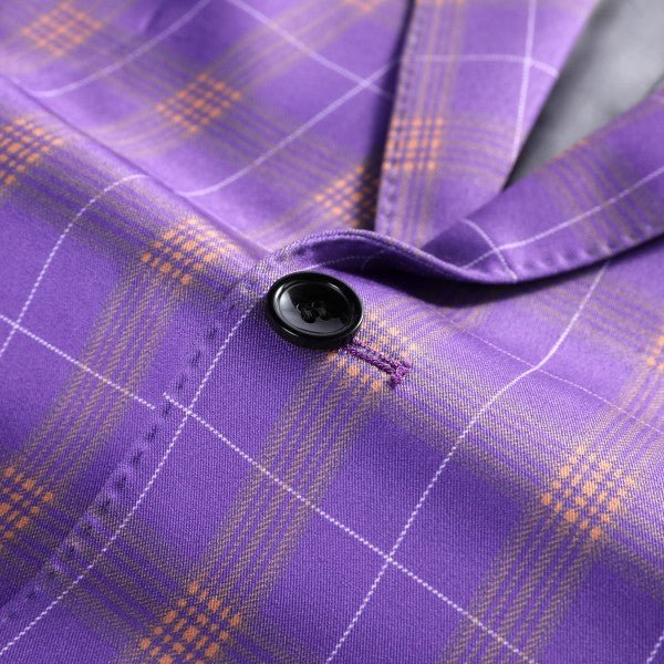 Men’s Violet Plaid Check 3-Piece 2 Button Suit Set | Zarnesh