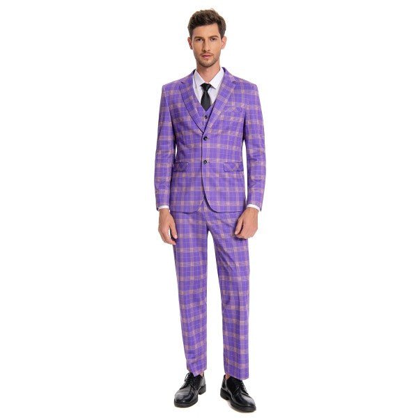 Men’s Violet Plaid Check 3-Piece 2 Button Suit Set | Zarnesh