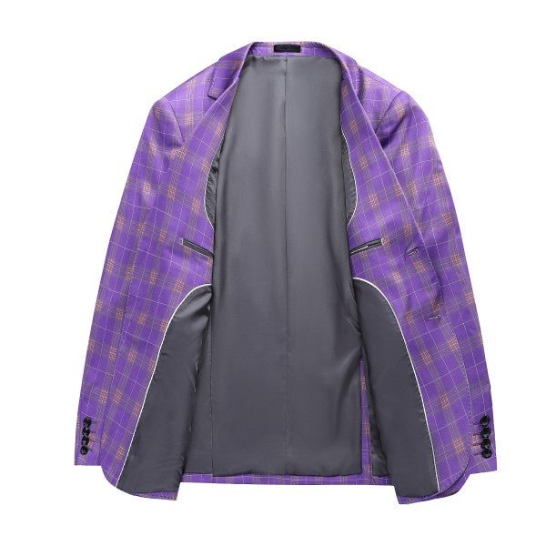 Men’s Violet Plaid Check 3-Piece 2 Button Suit Set | Zarnesh