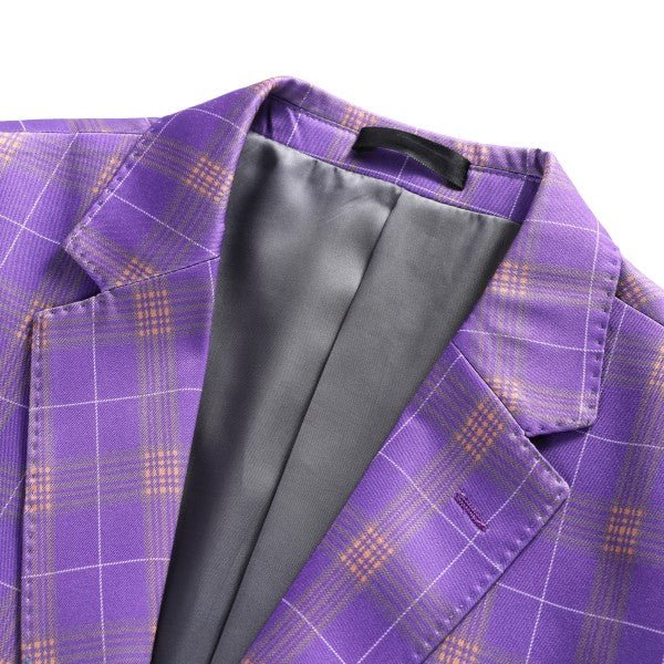 Men’s Violet Plaid Check 3-Piece 2 Button Suit Set | Zarnesh